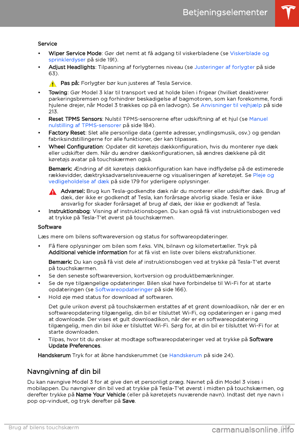 TESLA MODEL 3 2020  Instruktionsbog (in Danish) Service
