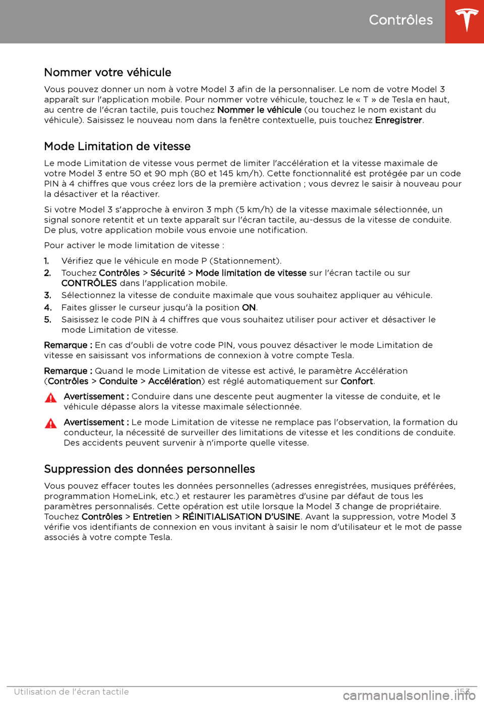 TESLA MODEL 3 2020  Manuel du propriétaire (in French) Nommer votre v