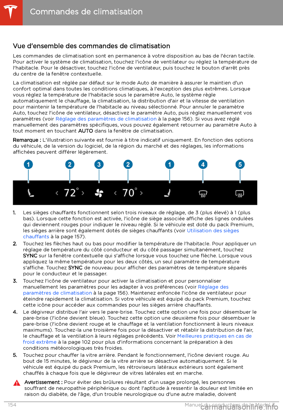 TESLA MODEL 3 2020  Manuel du propriétaire (in French) Commandes de climatisation
Vue d