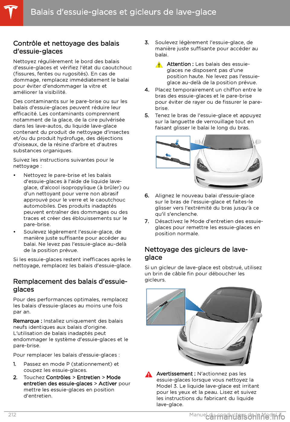 TESLA MODEL 3 2020  Manuel du propriétaire (in French) Balais d