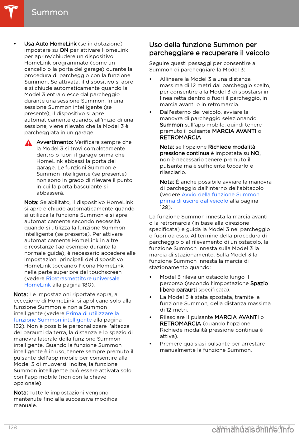 TESLA MODEL 3 2020 Manuale del proprietario (in Italian) TESLA MODEL 3 2020 Manuale del proprietario (in Italian)