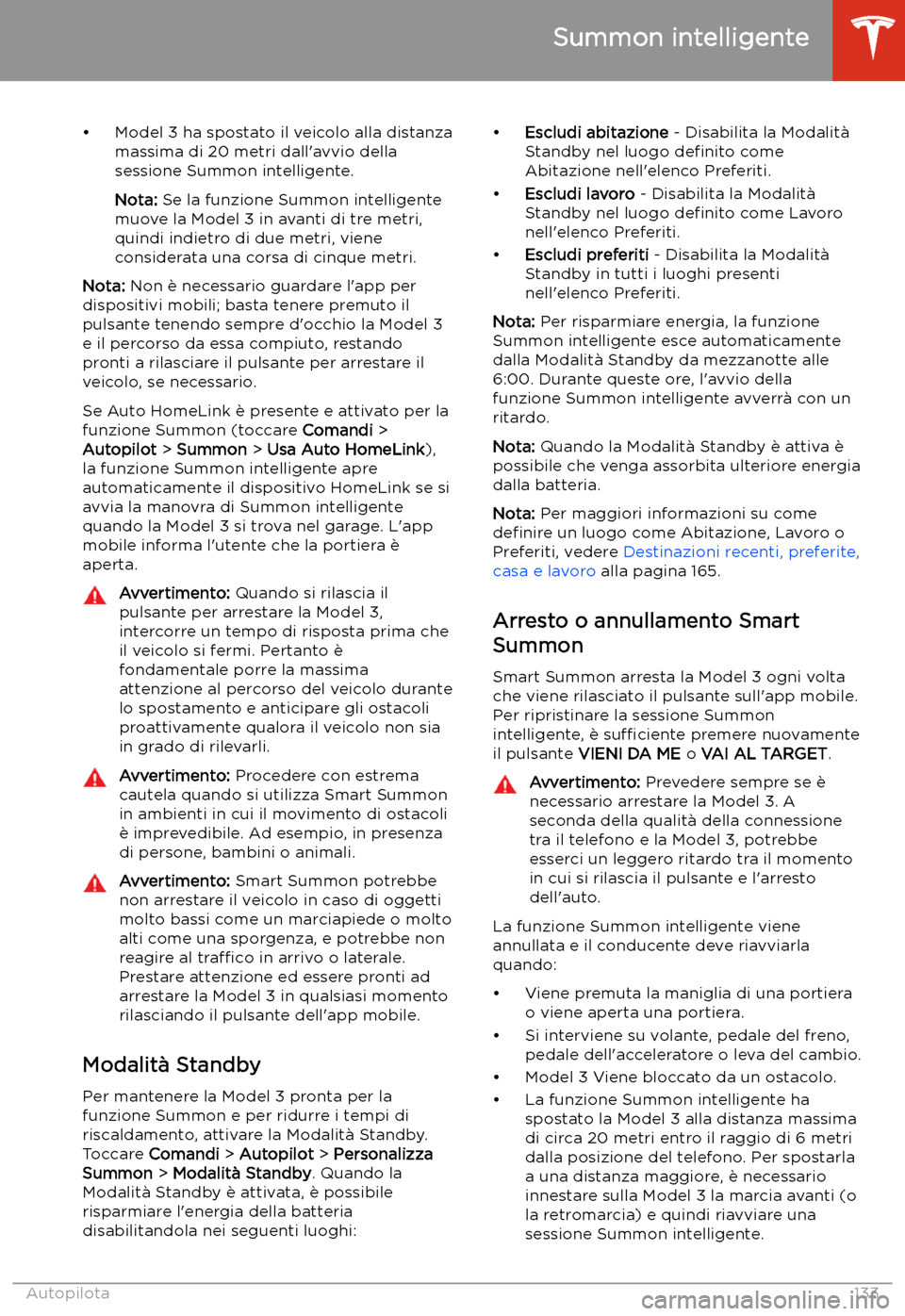 TESLA MODEL 3 2020 Manuale del proprietario (in Italian) TESLA MODEL 3 2020 Manuale del proprietario (in Italian)