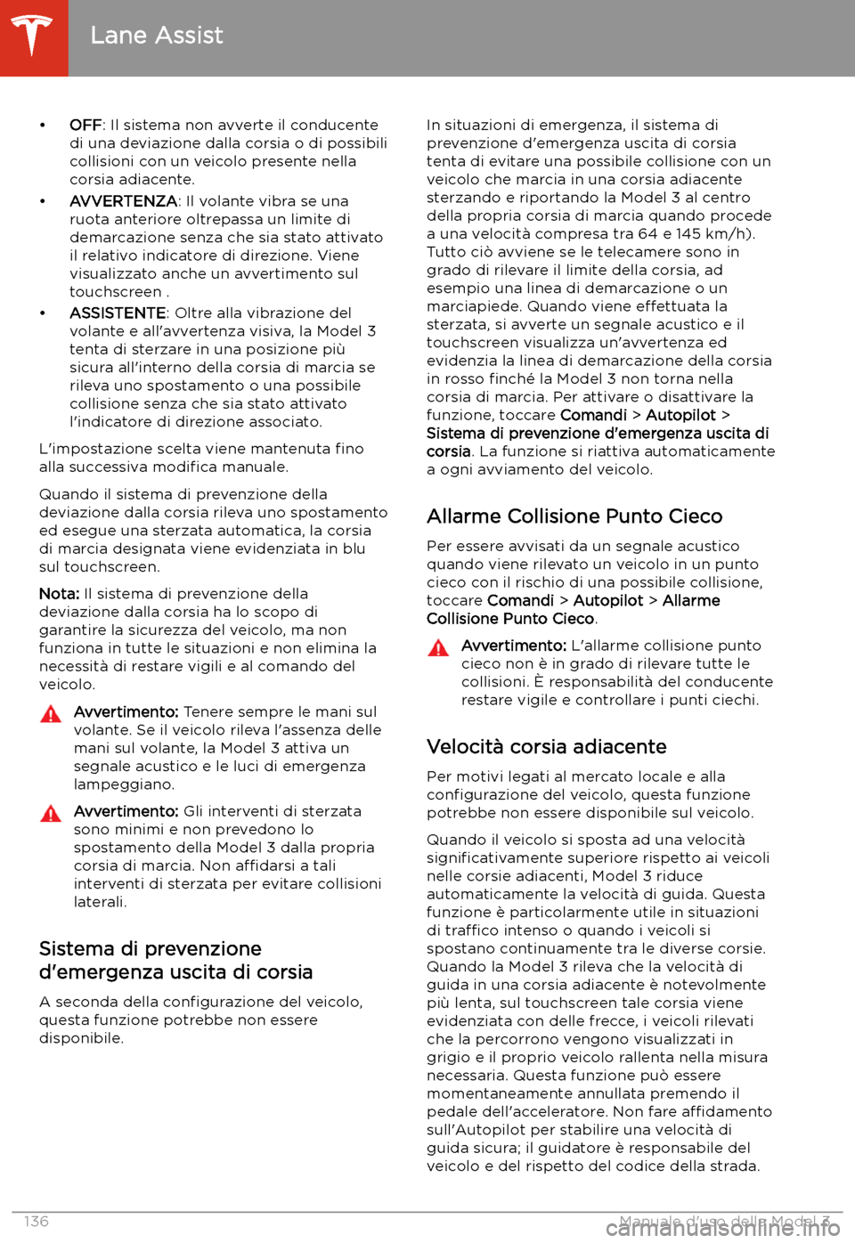 TESLA MODEL 3 2020 Manuale del proprietario (in Italian) TESLA MODEL 3 2020 Manuale del proprietario (in Italian)