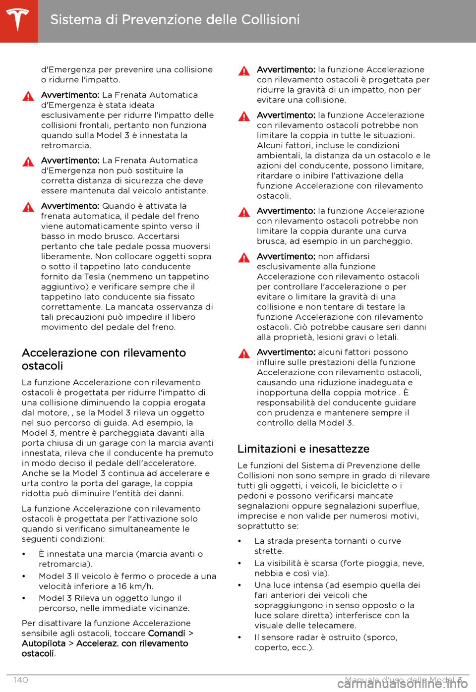 TESLA MODEL 3 2020 Manuale del proprietario (in Italian) d TESLA MODEL 3 2020 Manuale del proprietario (in Italian) d