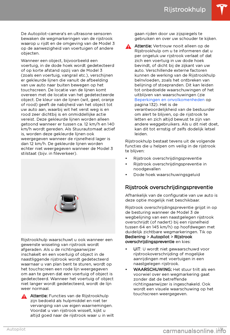 TESLA MODEL 3 2020  Handleiding (in Dutch) Rijstrookhulp
De Autopilot-camera