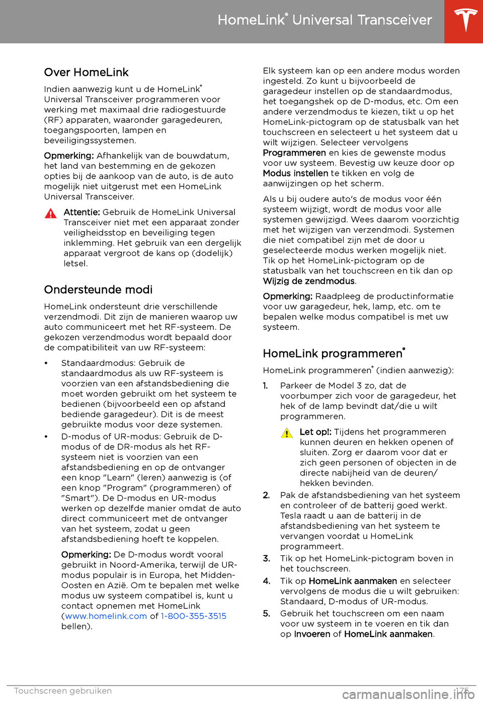 TESLA MODEL 3 2020  Handleiding (in Dutch) HomeLink
