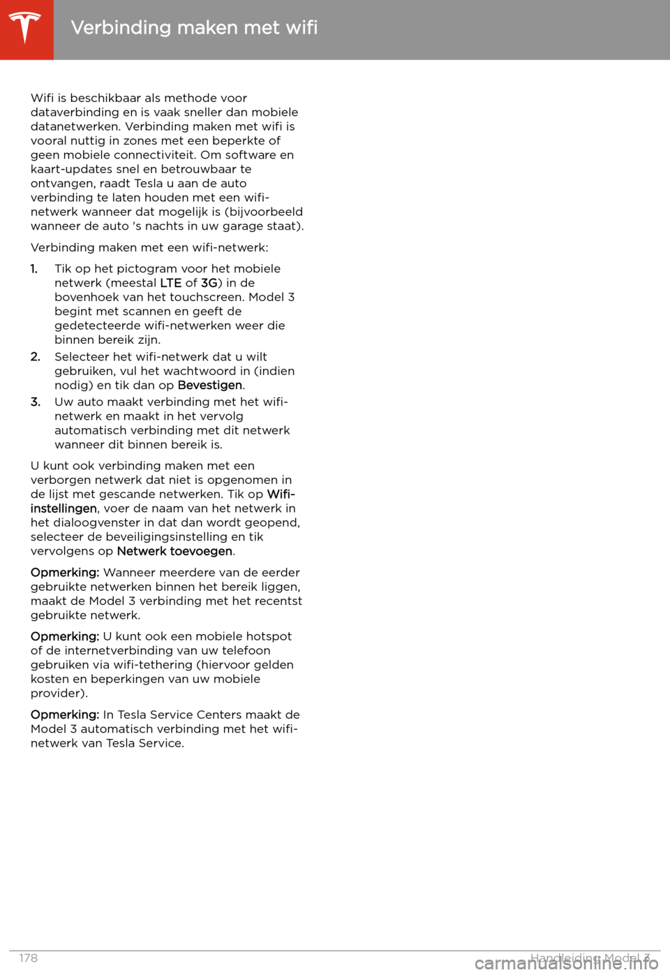 TESLA MODEL 3 2020  Handleiding (in Dutch) Verbinding maken met 
wi