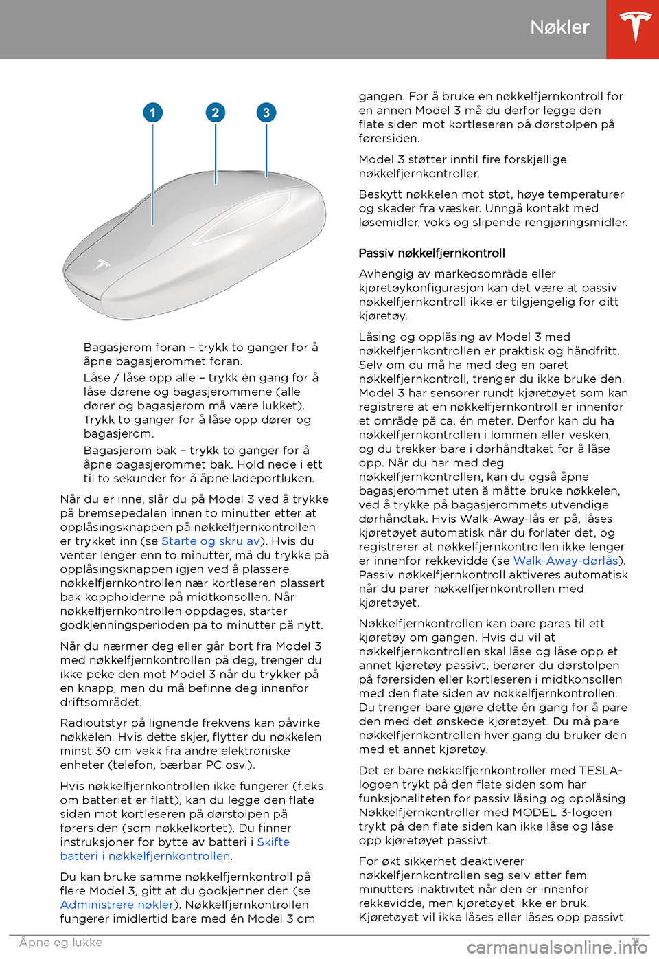 TESLA MODEL 3 2020  Brukerhåndbok (in Norwegian) Bagasjerom foran 