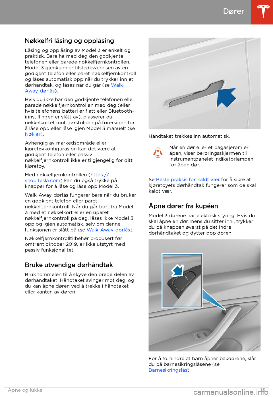 TESLA MODEL 3 2020  Brukerhåndbok (in Norwegian) D