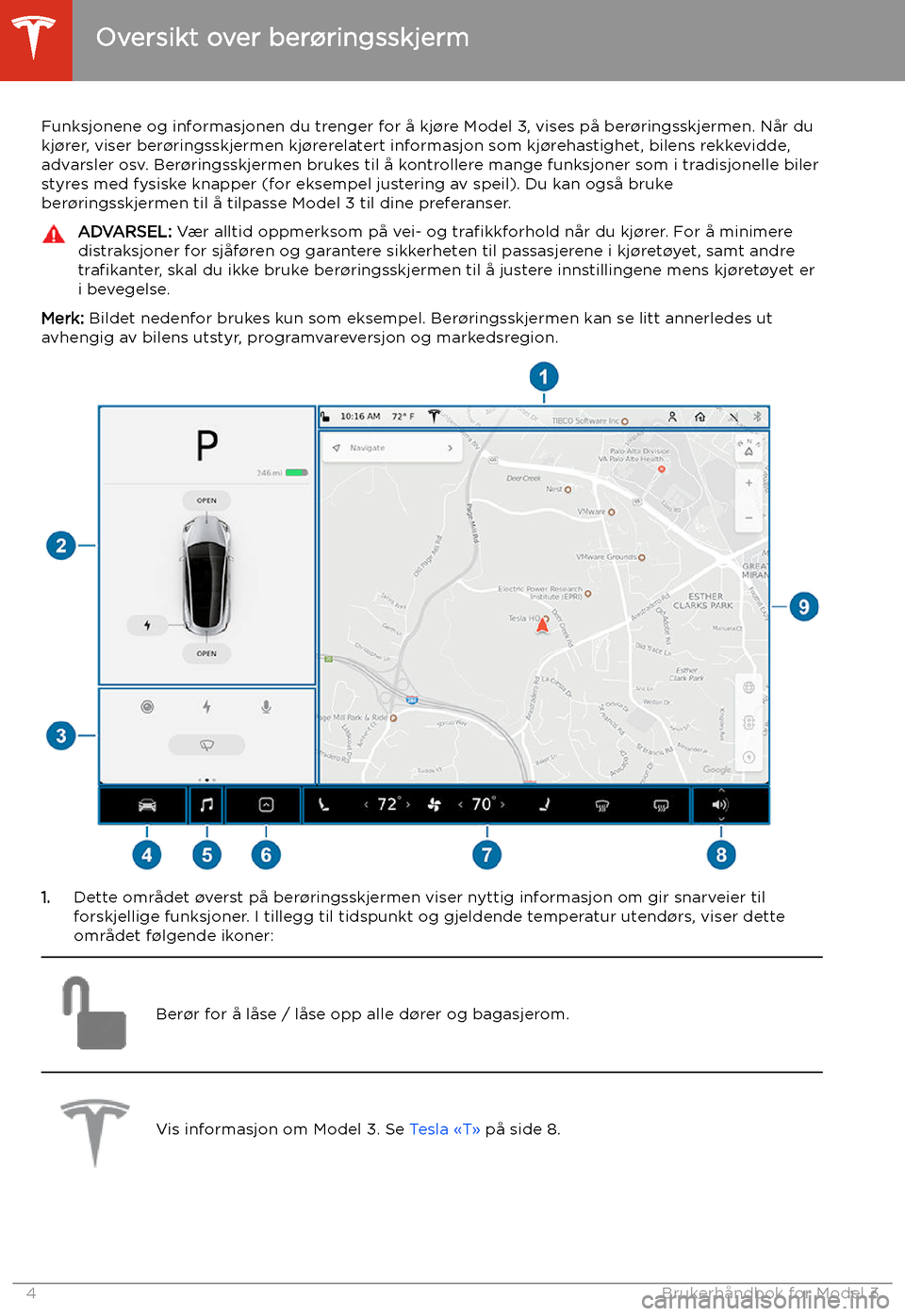 TESLA MODEL 3 2020  Brukerhåndbok (in Norwegian) Oversikt over ber