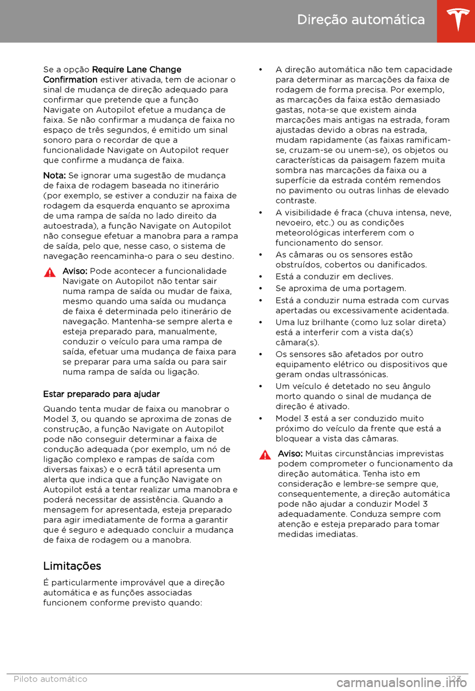 TESLA MODEL 3 2020 Manual do proprietário (in Portuguese) Se a op TESLA MODEL 3 2020 Manual do proprietário (in Portuguese) Se a op