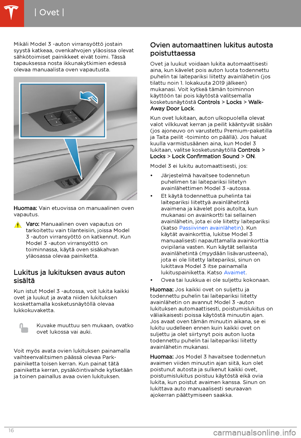 TESLA MODEL 3 2020 Omistajan käsikirja (in Finnish) Mik TESLA MODEL 3 2020 Omistajan käsikirja (in Finnish) Mik