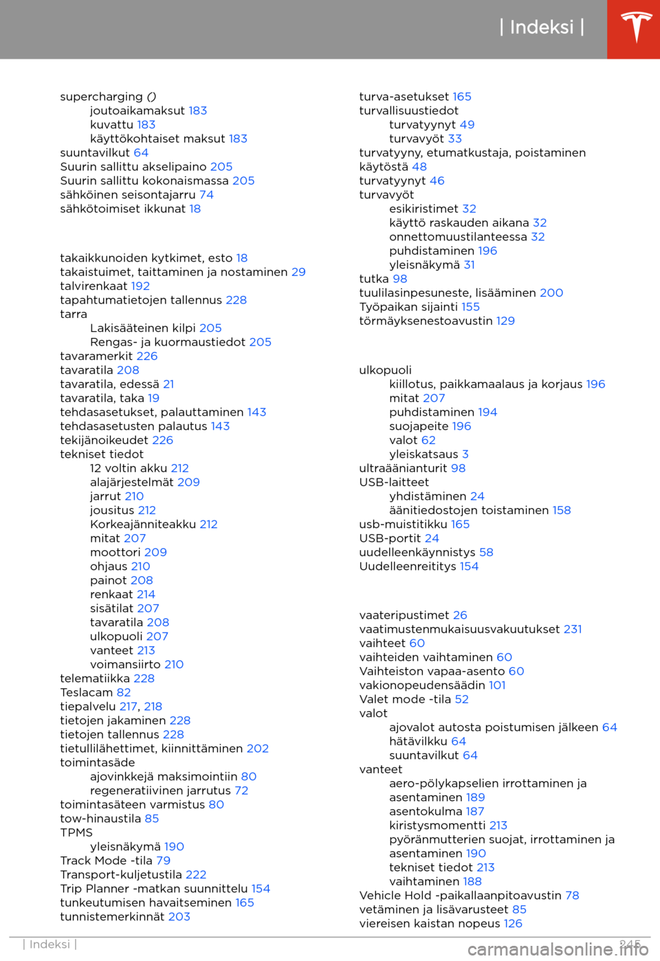 TESLA MODEL 3 2020 Omistajan käsikirja (in Finnish) supercharging ()joutoaikamaksut 183
kuvattu 183
k TESLA MODEL 3 2020 Omistajan käsikirja (in Finnish) supercharging ()joutoaikamaksut 183
kuvattu 183
k