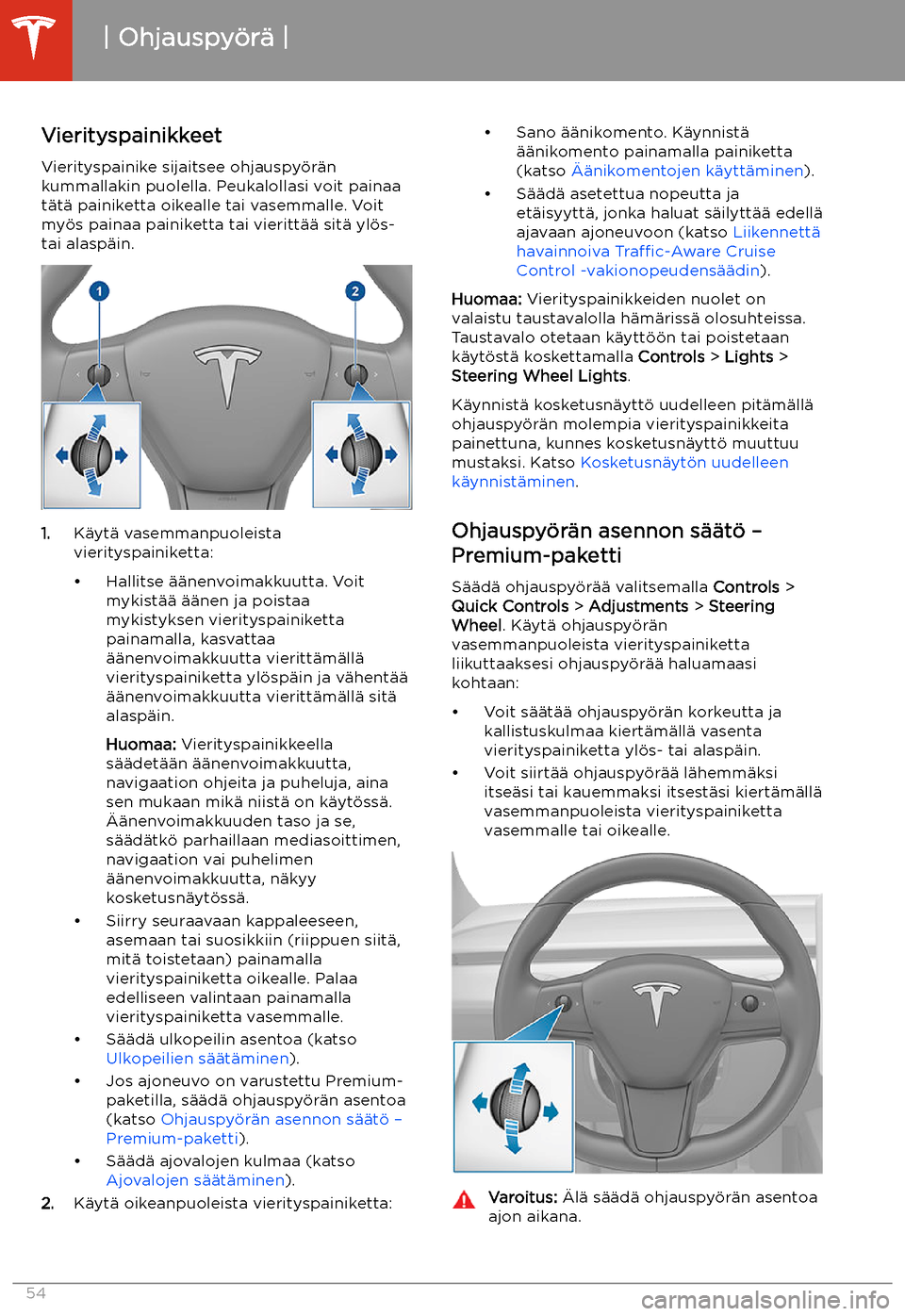 TESLA MODEL 3 2020  Omistajan käsikirja (in Finnish) Ohjauspy