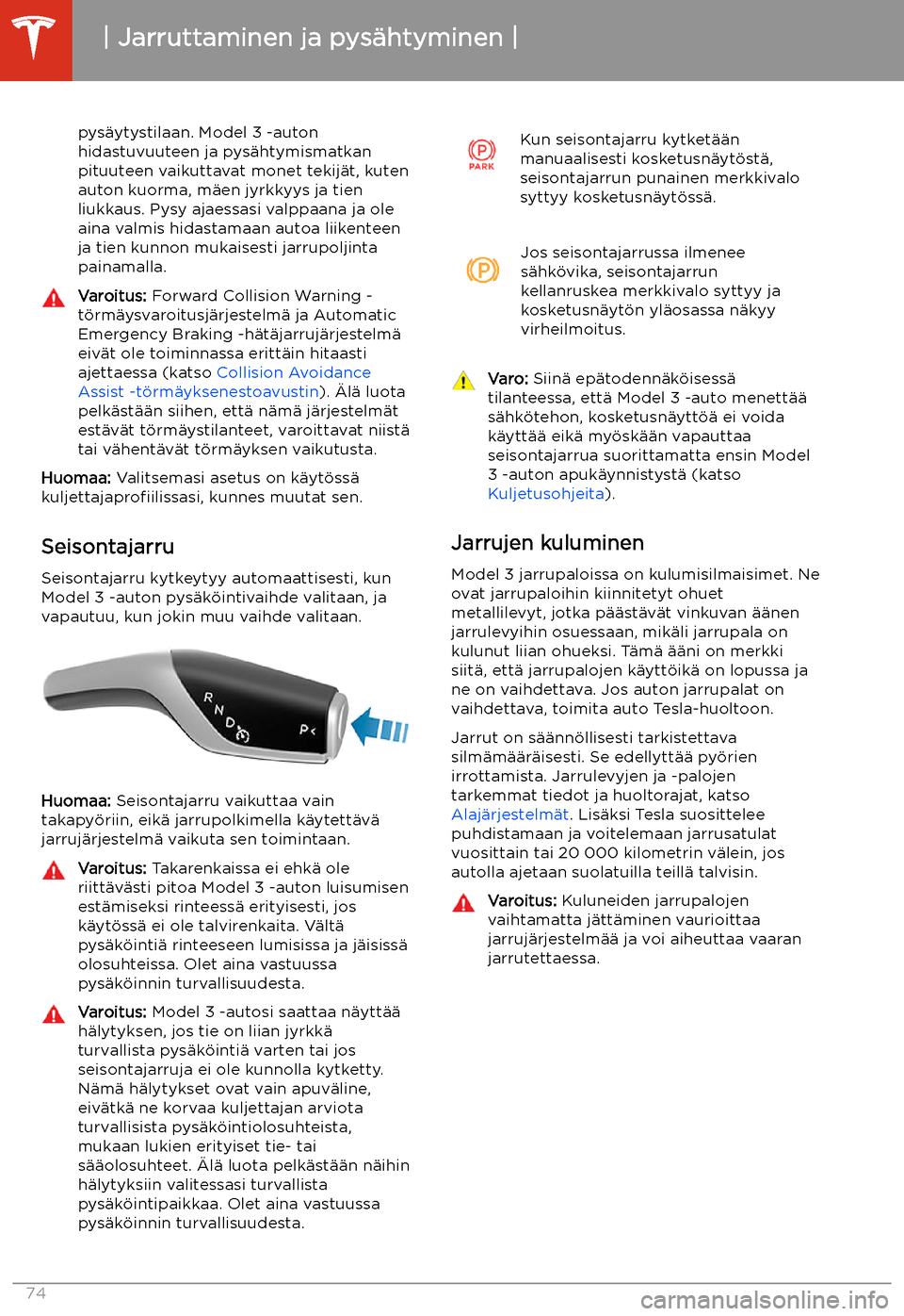 TESLA MODEL 3 2020  Omistajan käsikirja (in Finnish) pys