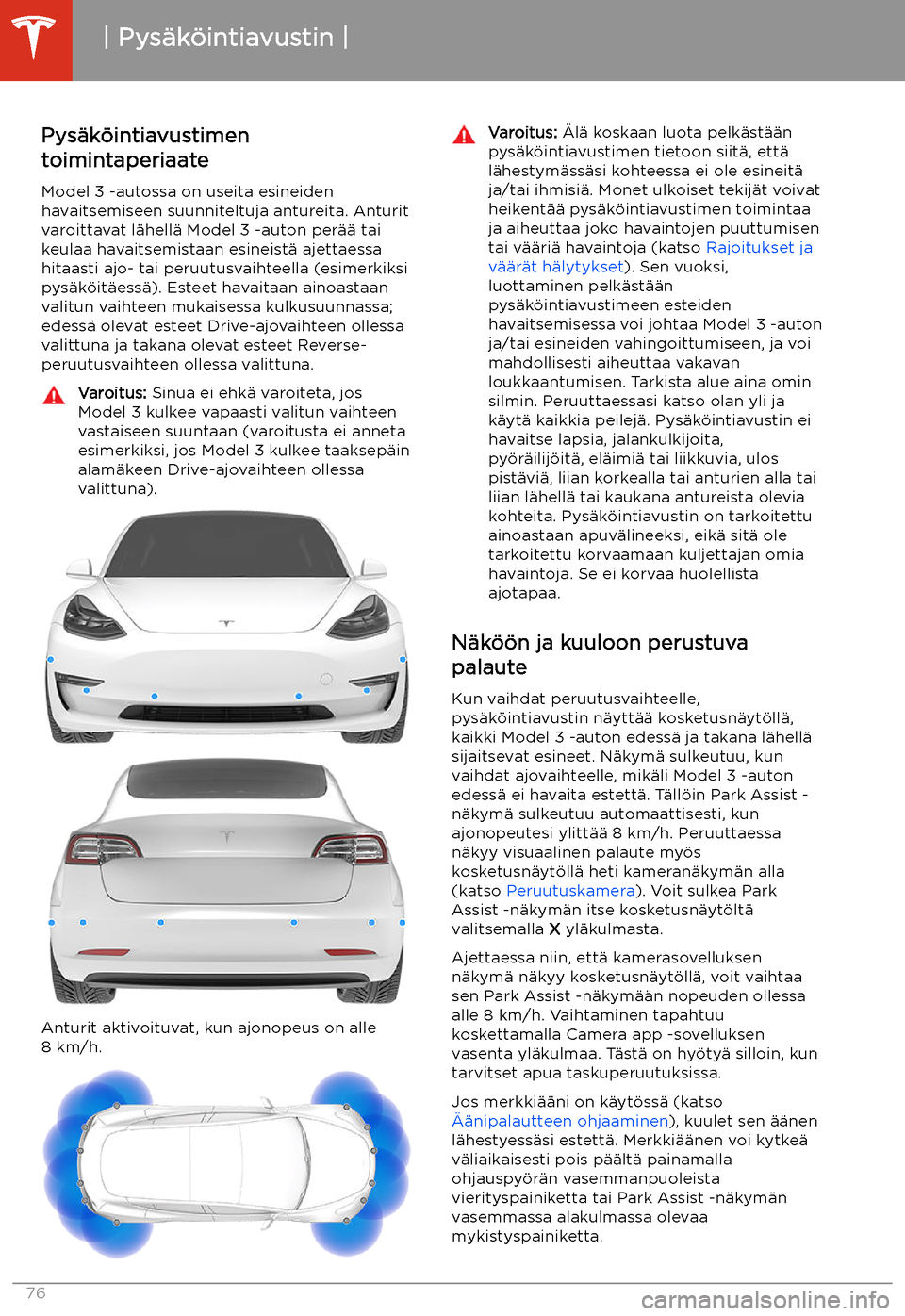 TESLA MODEL 3 2020  Omistajan käsikirja (in Finnish) Pys