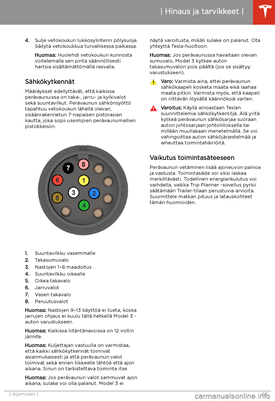 TESLA MODEL 3 2020 Omistajan käsikirja (in Finnish) 4.Sulje vetokoukun lukkosylinterin p TESLA MODEL 3 2020 Omistajan käsikirja (in Finnish) 4.Sulje vetokoukun lukkosylinterin p