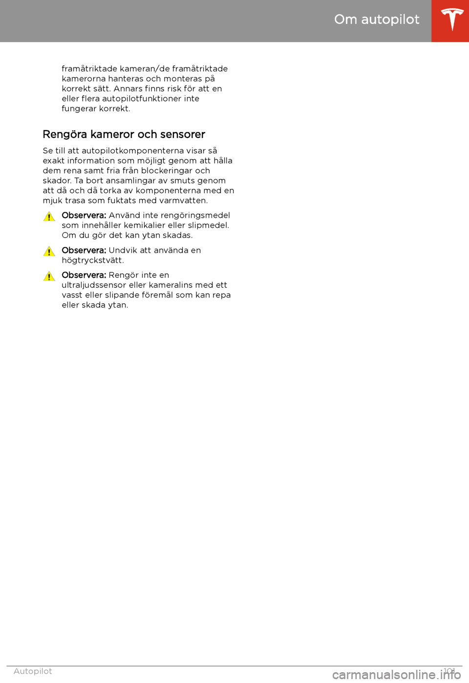 TESLA MODEL 3 2020 Ägarmanual (in Swedish) fram TESLA MODEL 3 2020 Ägarmanual (in Swedish) fram