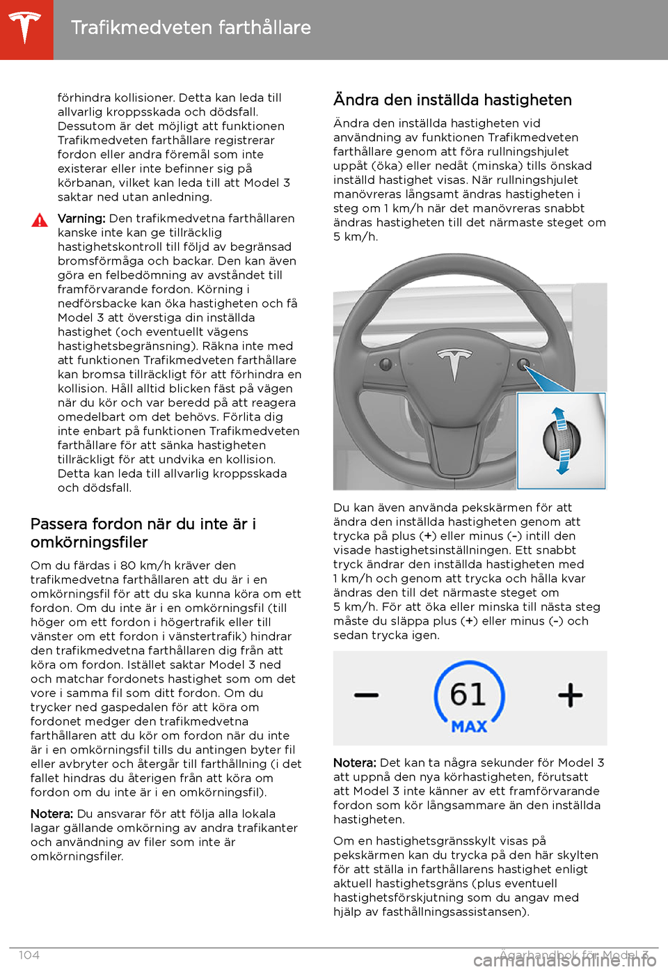 TESLA MODEL 3 2020 Ägarmanual (in Swedish) f TESLA MODEL 3 2020 Ägarmanual (in Swedish) f