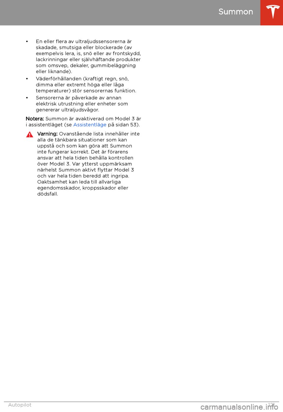 TESLA MODEL 3 2020  Ägarmanual (in Swedish) 