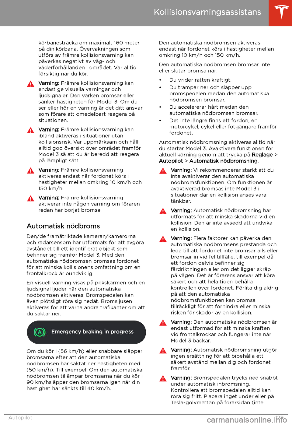 TESLA MODEL 3 2020  Ägarmanual (in Swedish) k