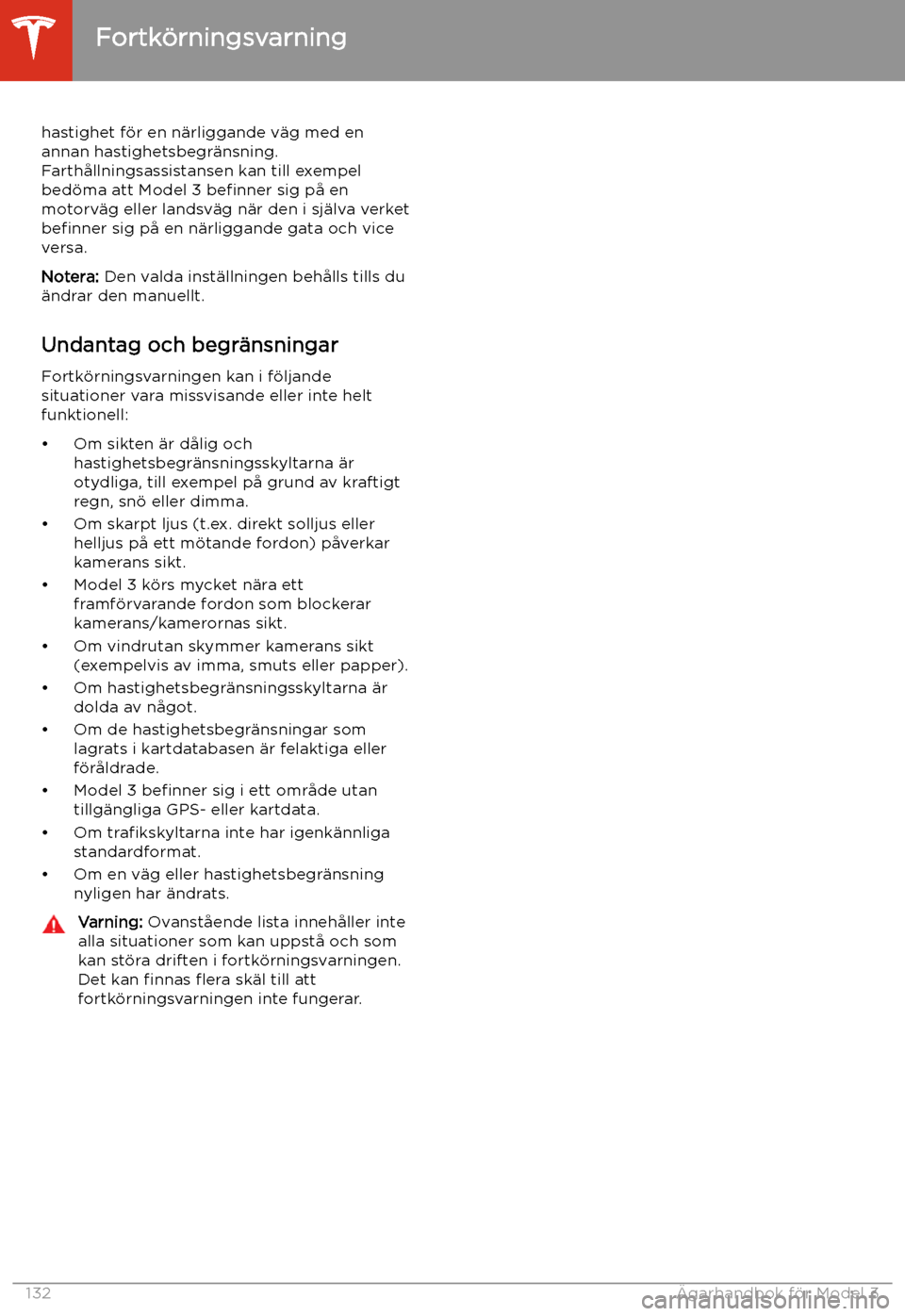 TESLA MODEL 3 2020 Ägarmanual (in Swedish) hastighet f TESLA MODEL 3 2020 Ägarmanual (in Swedish) hastighet f