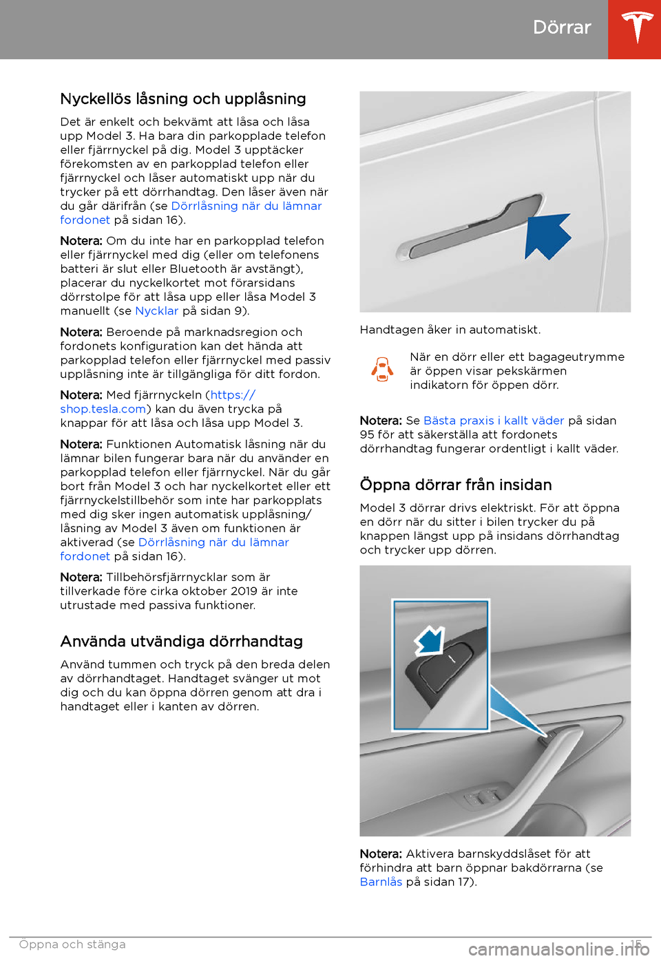 TESLA MODEL 3 2020  Ägarmanual (in Swedish) D