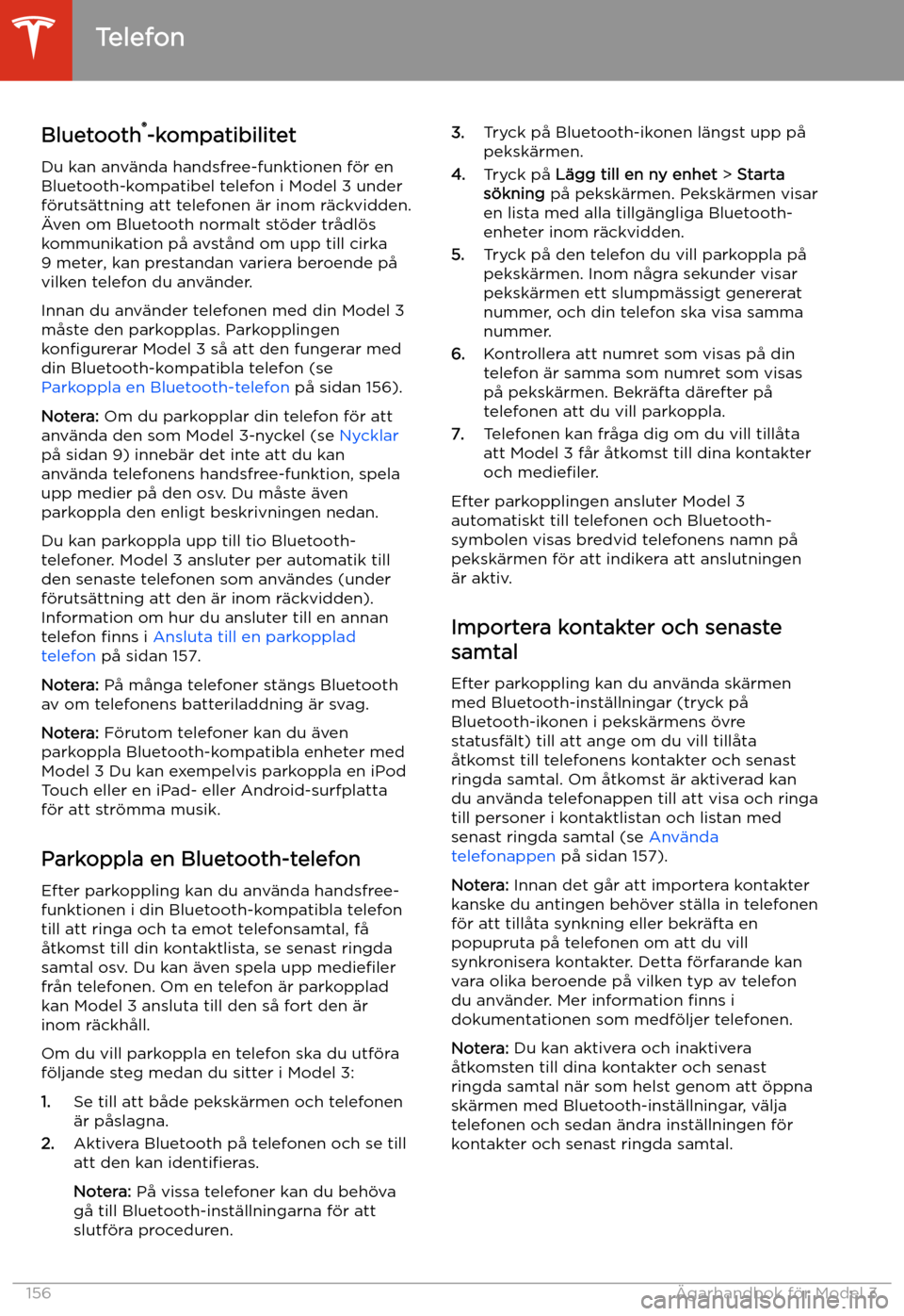 TESLA MODEL 3 2020  Ägarmanual (in Swedish) Telefon
Bluetooth 