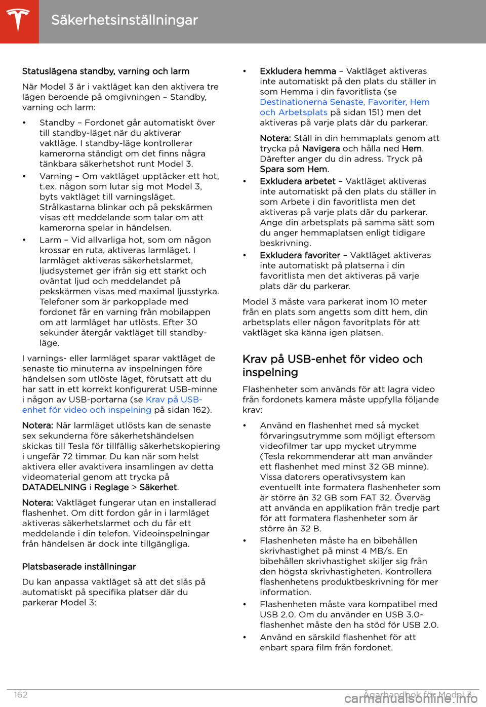 TESLA MODEL 3 2020  Ägarmanual (in Swedish) Statusl