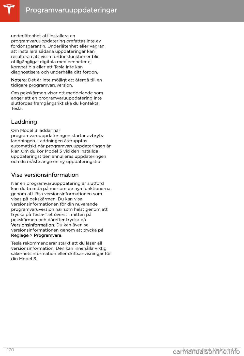 TESLA MODEL 3 2020  Ägarmanual (in Swedish) underl
