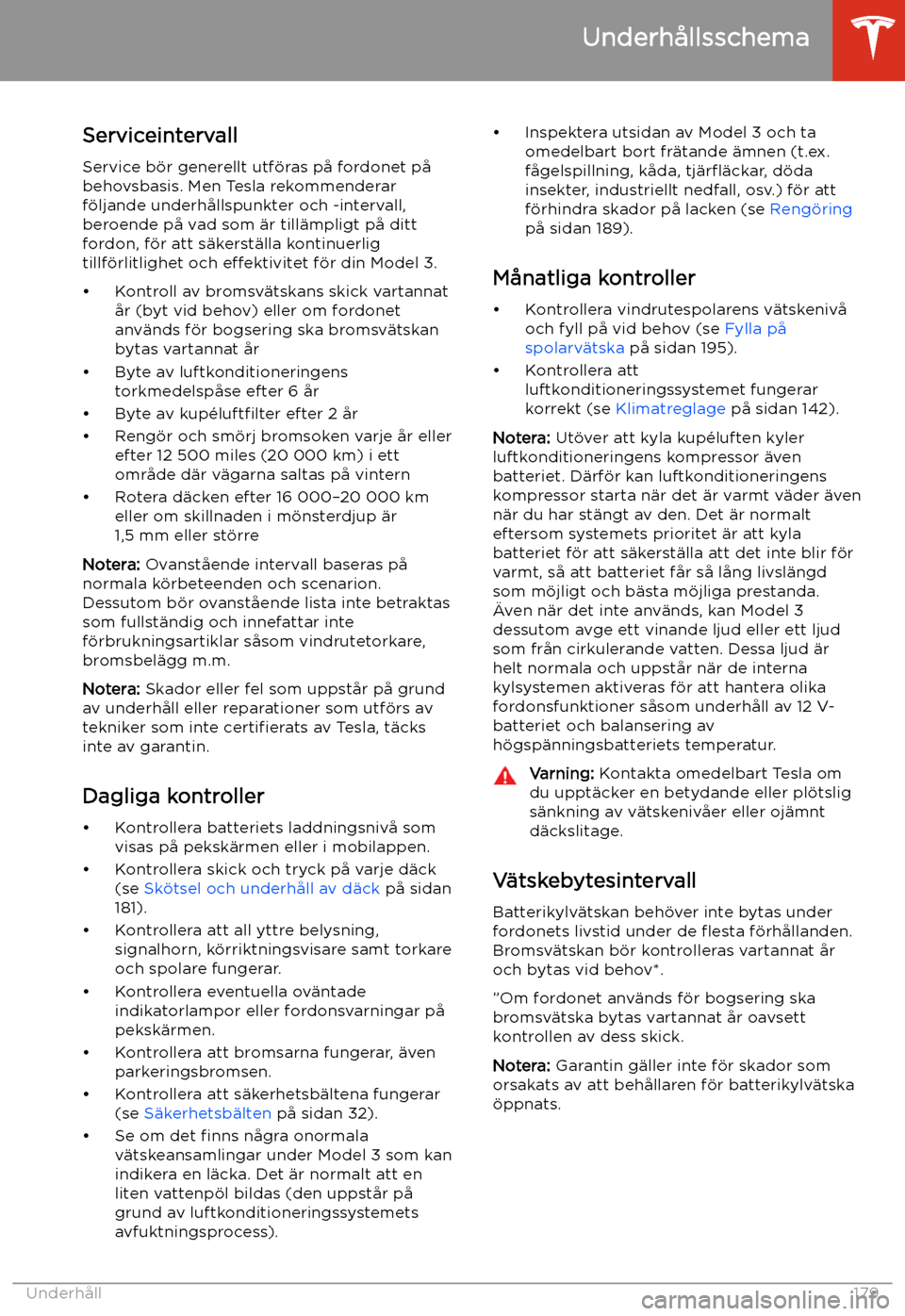 TESLA MODEL 3 2020  Ägarmanual (in Swedish) Underh