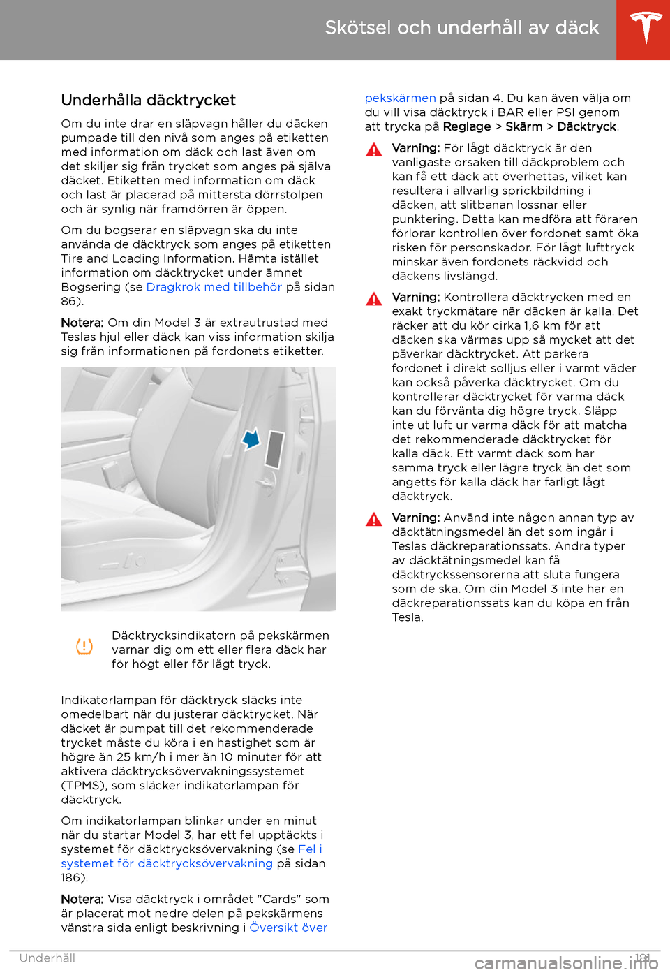 TESLA MODEL 3 2020  Ägarmanual (in Swedish) Sk