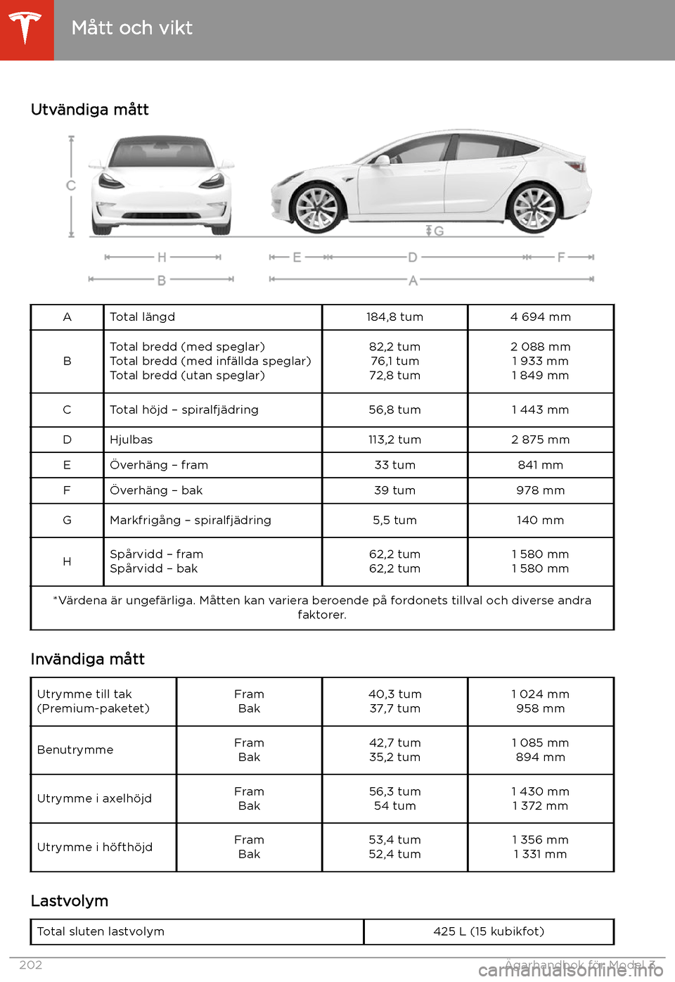 TESLA MODEL 3 2020  Ägarmanual (in Swedish) M