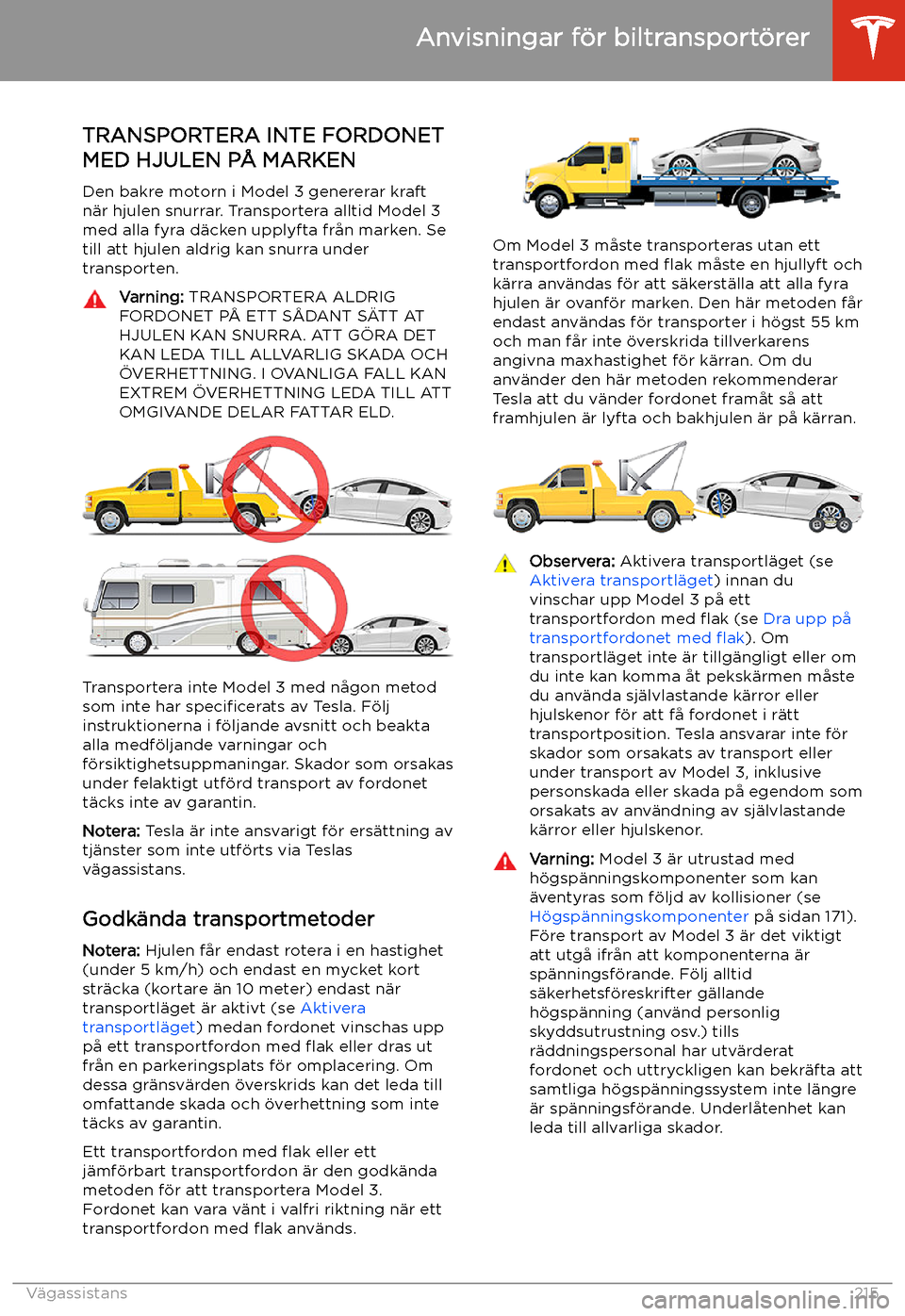 TESLA MODEL 3 2020  Ägarmanual (in Swedish) Anvisningar f