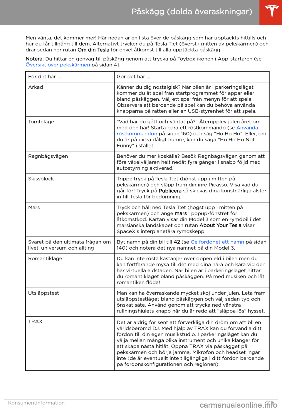 TESLA MODEL 3 2020 Ägarmanual (in Swedish) Konsumentinformation
P TESLA MODEL 3 2020 Ägarmanual (in Swedish) Konsumentinformation
P
