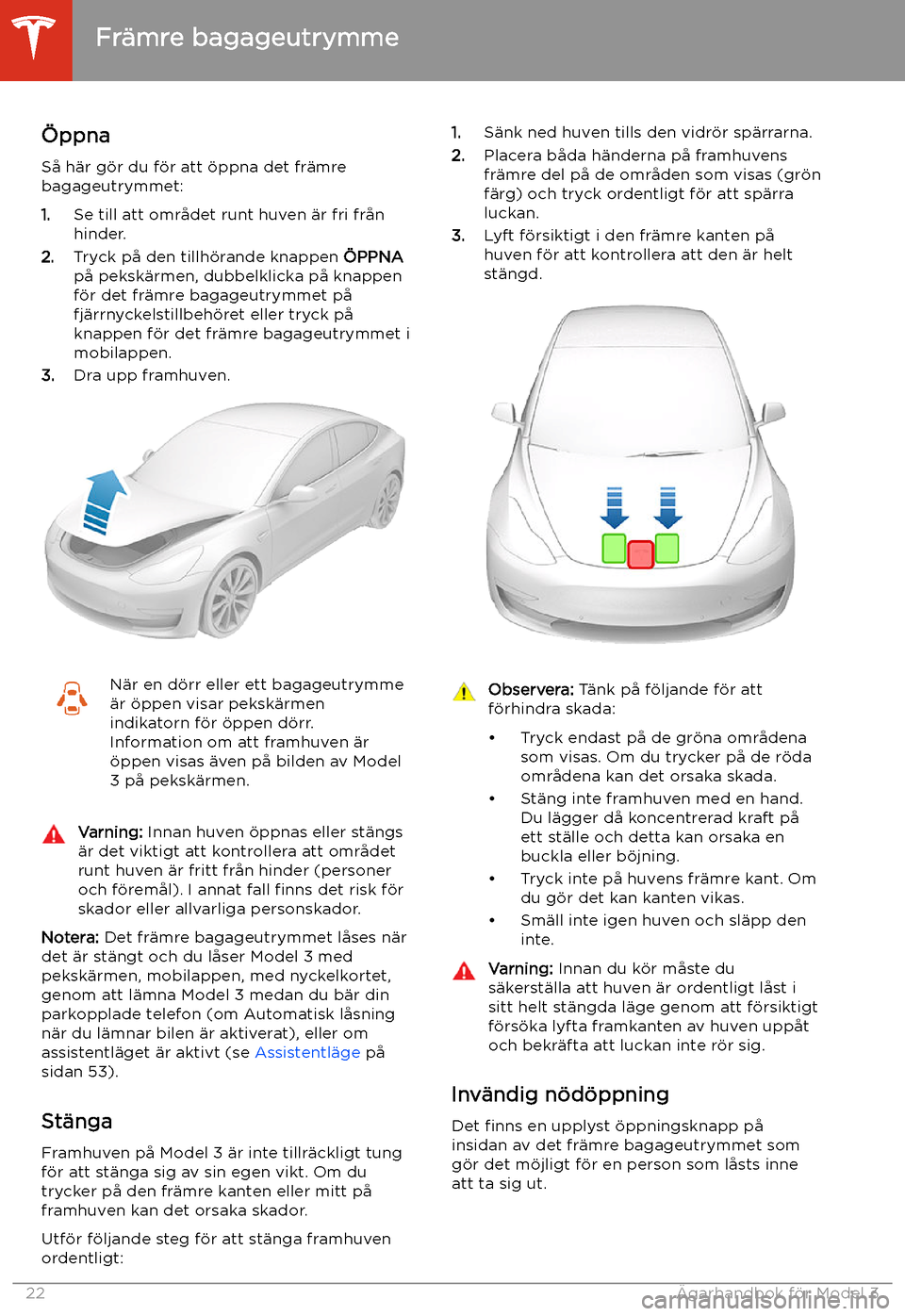 TESLA MODEL 3 2020  Ägarmanual (in Swedish) Fr