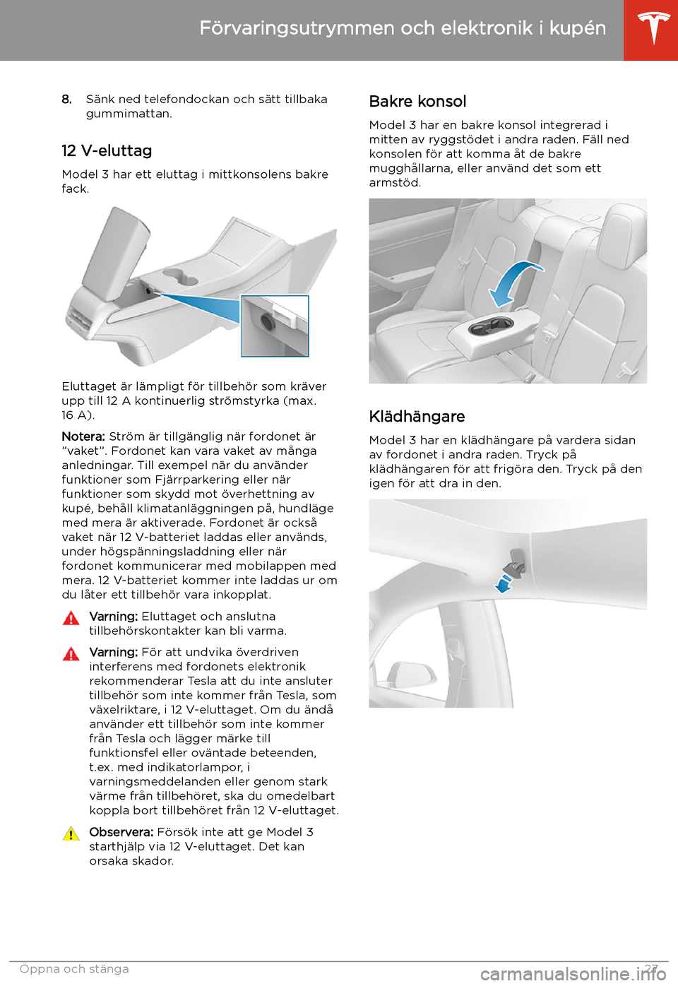 TESLA MODEL 3 2020 Ägarmanual (in Swedish) 8.S TESLA MODEL 3 2020 Ägarmanual (in Swedish) 8.S