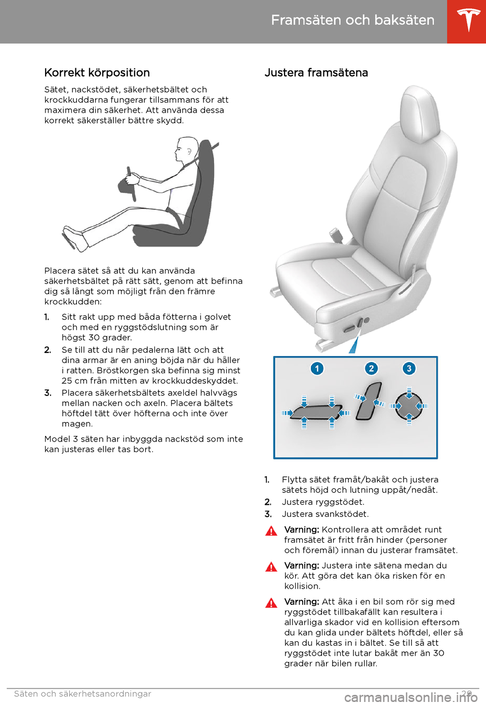 TESLA MODEL 3 2020  Ägarmanual (in Swedish) S