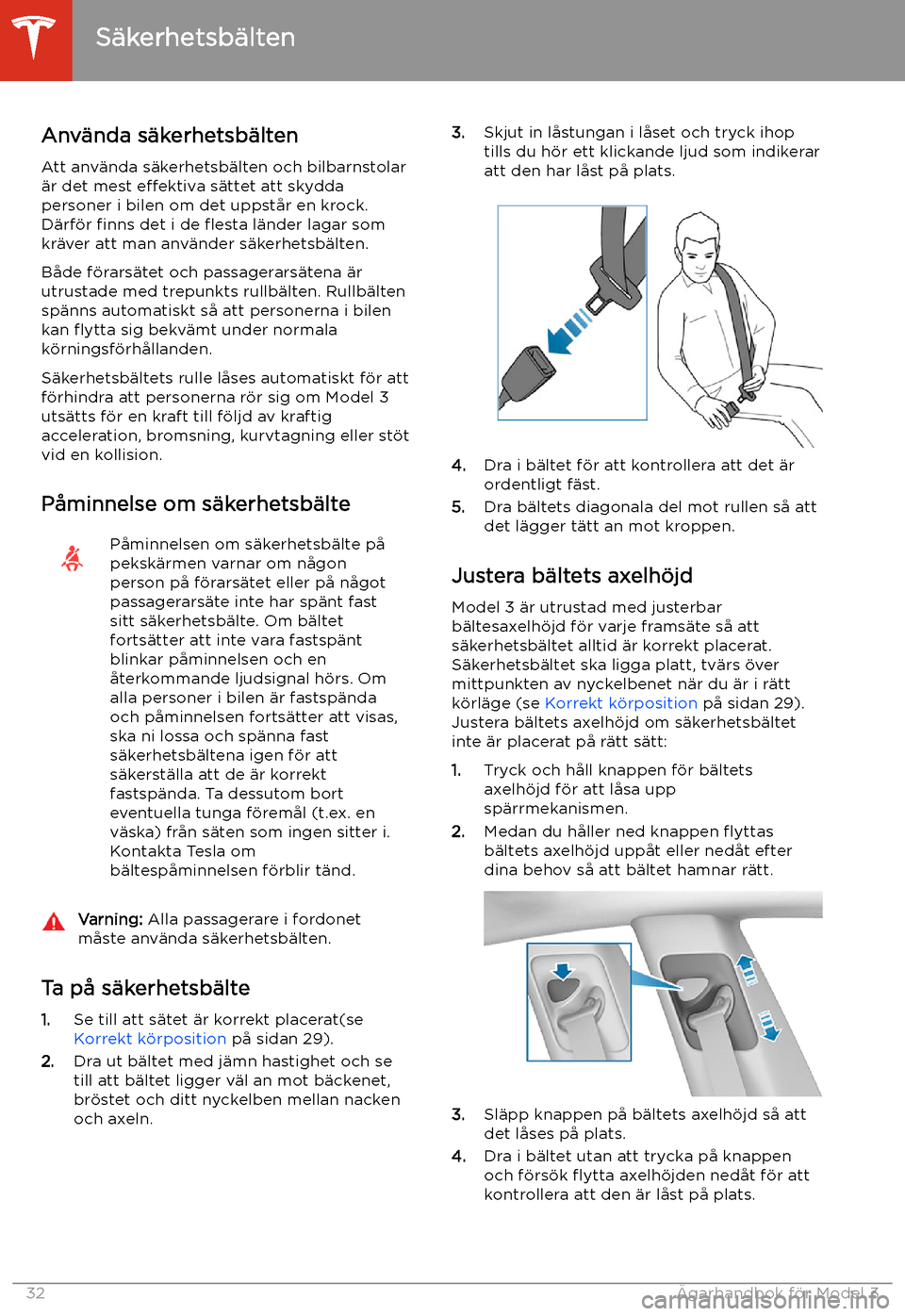 TESLA MODEL 3 2020  Ägarmanual (in Swedish) S