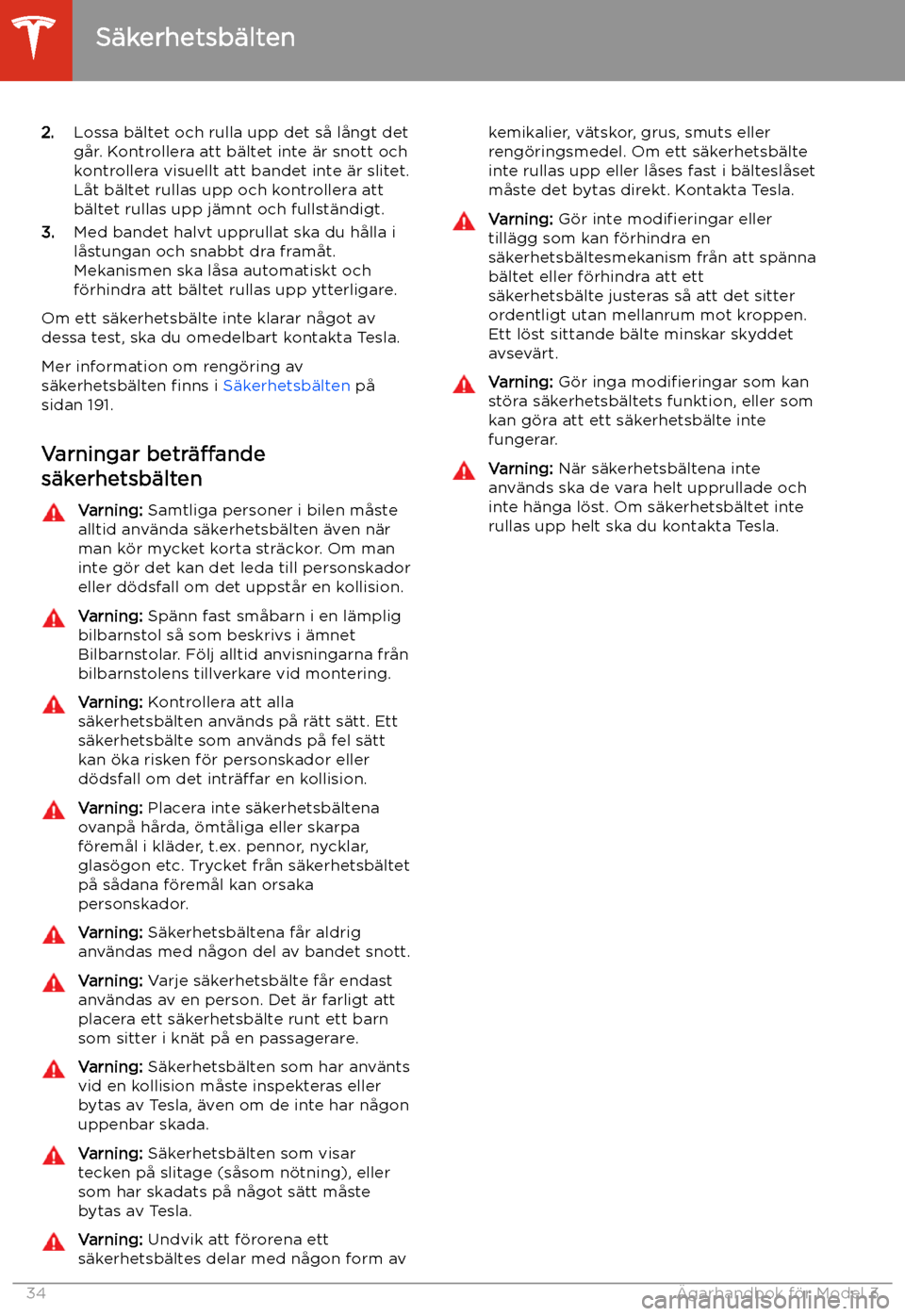 TESLA MODEL 3 2020  Ägarmanual (in Swedish) 2.Lossa b