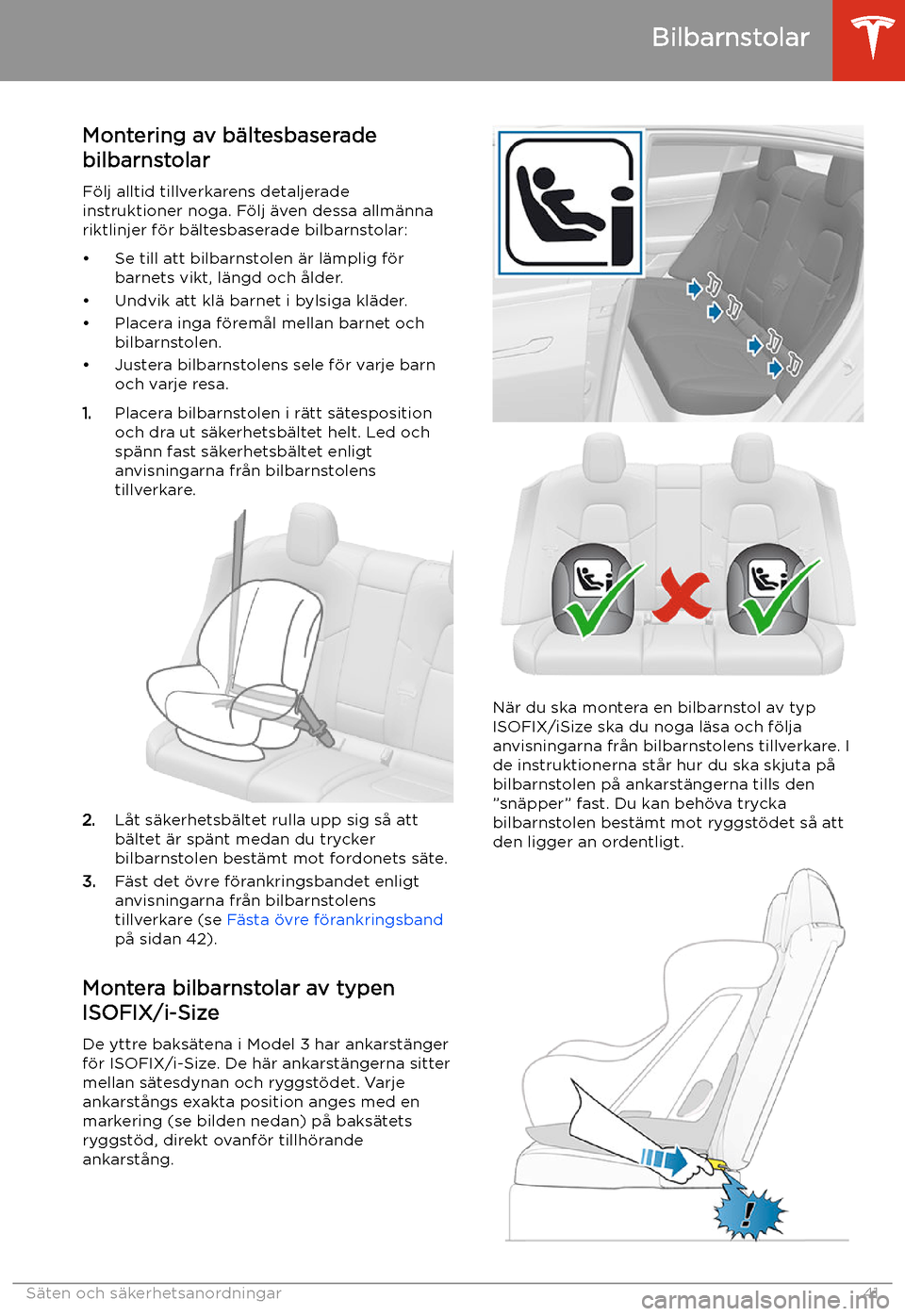 TESLA MODEL 3 2020  Ägarmanual (in Swedish) Montering av b