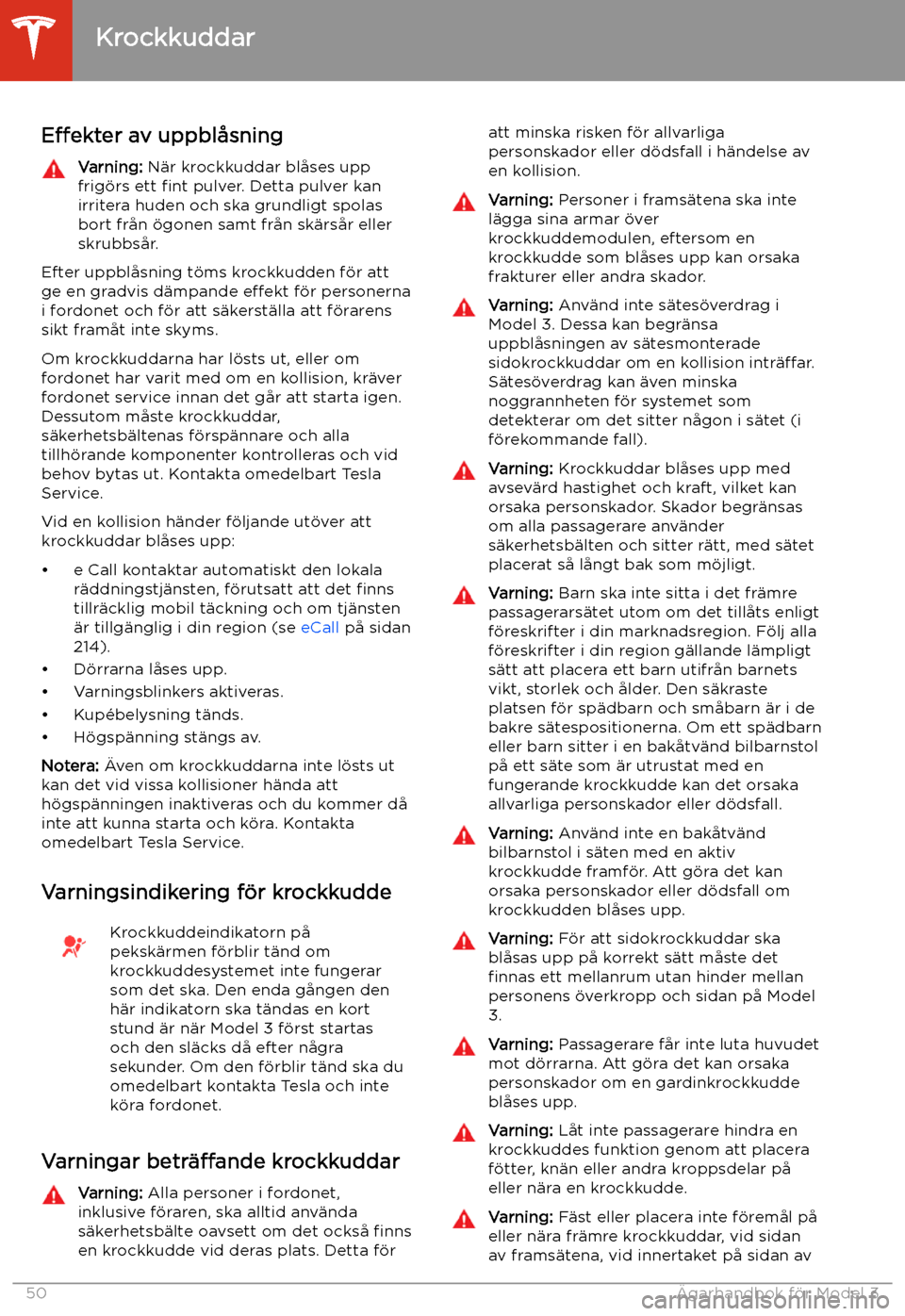 TESLA MODEL 3 2020 Ägarmanual (in Swedish) E TESLA MODEL 3 2020 Ägarmanual (in Swedish) E
