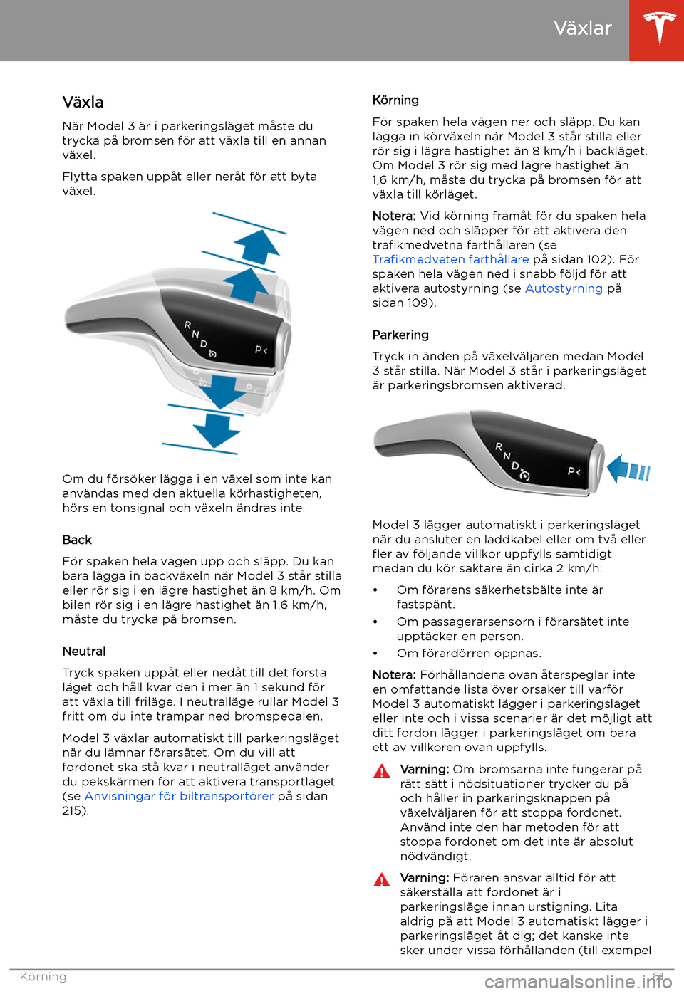 TESLA MODEL 3 2020  Ägarmanual (in Swedish) V