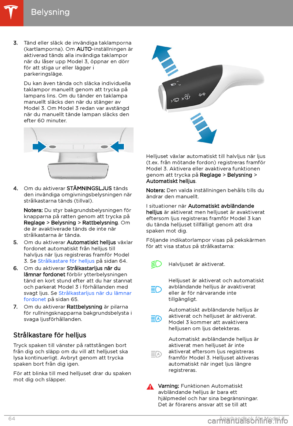 TESLA MODEL 3 2020  Ägarmanual (in Swedish) 3.T