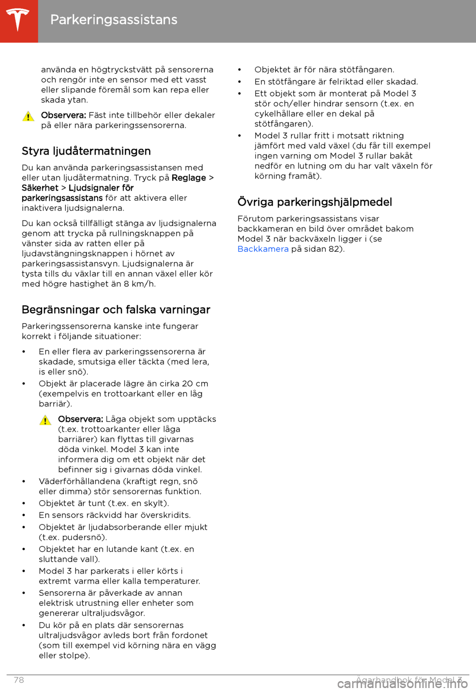 TESLA MODEL 3 2020  Ägarmanual (in Swedish) anv