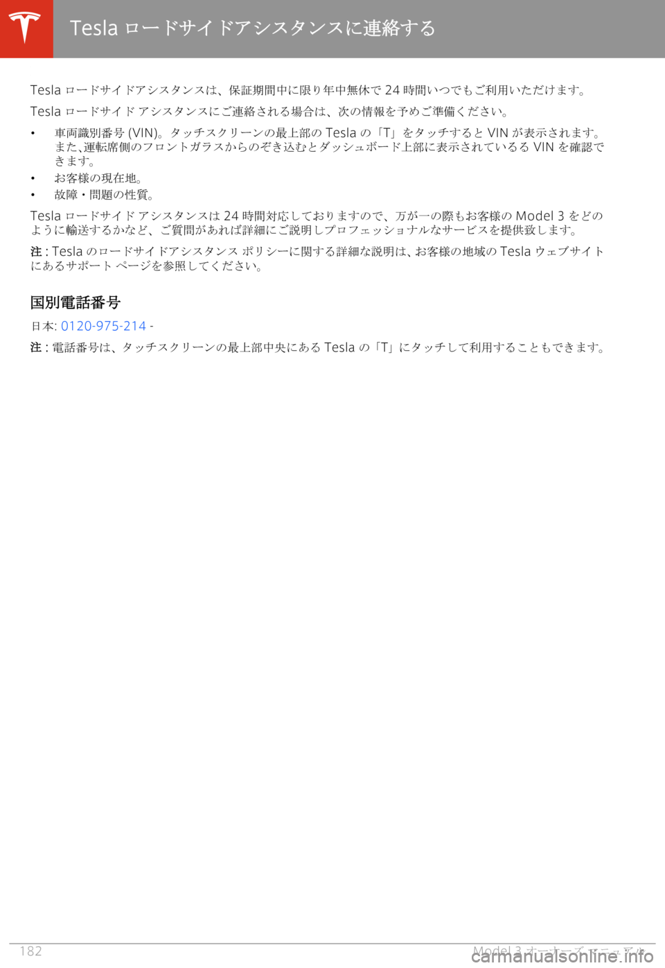 TESLA MODEL 3 2019  取扱説明書 (in Japanese)  