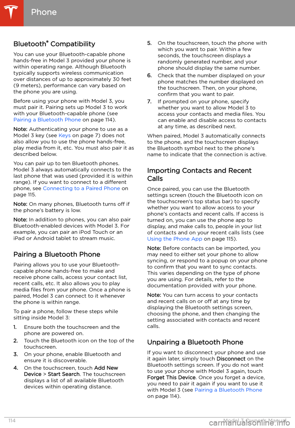 TESLA MODEL 3 2019  Owners Manual (Europe) Phone
Bluetooth 