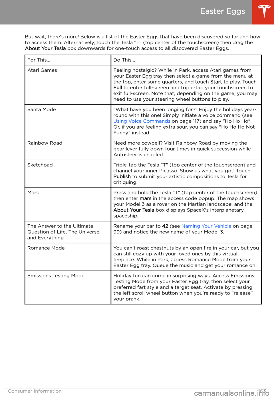 TESLA MODEL 3 2019  Owners Manual (Europe) Consumer Information
Easter Eggs
But wait, there