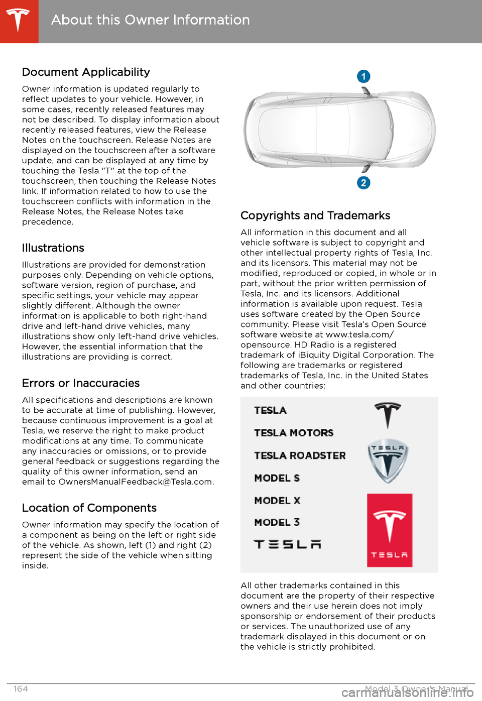 TESLA MODEL 3 2019  Owners Manual (Europe) About this Owner Information
Document Applicability
Owner information is updated regularly to re