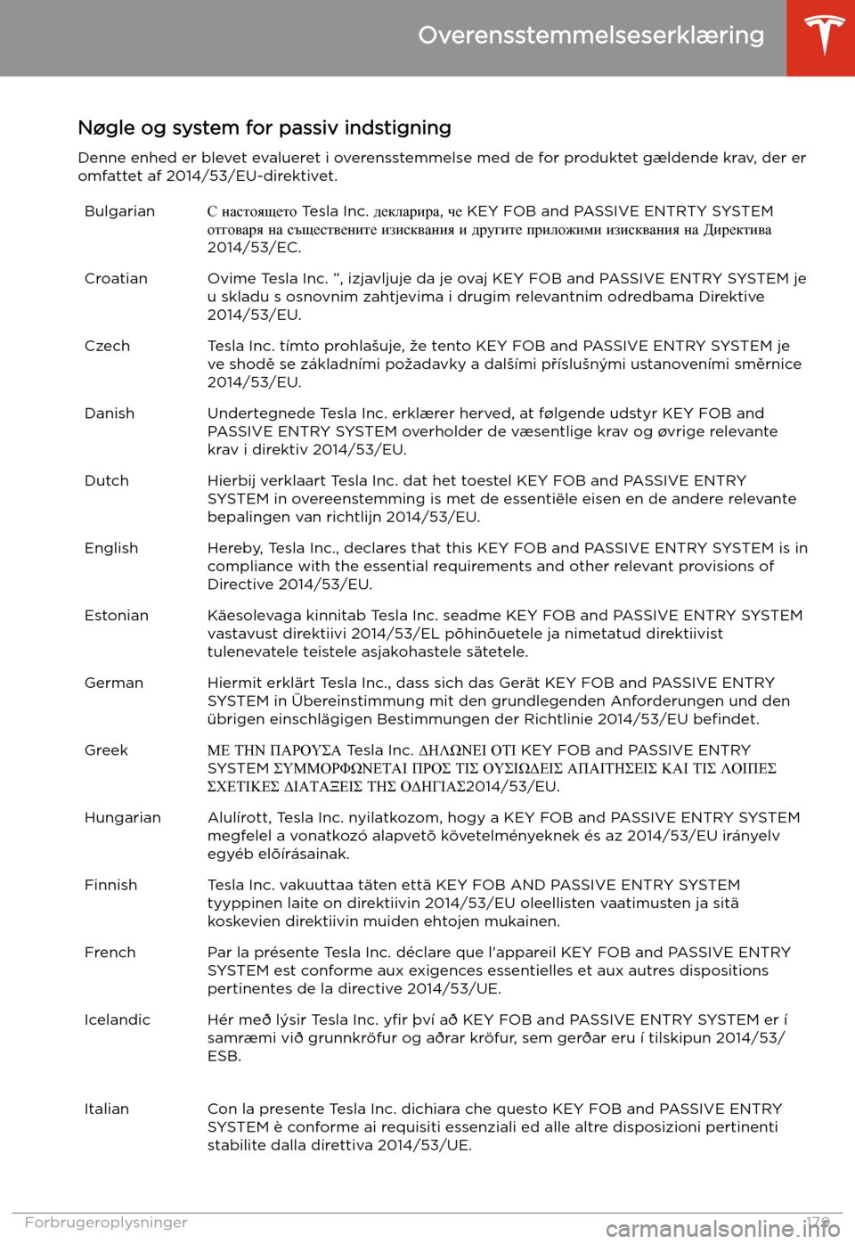 TESLA MODEL 3 2019 Instruktionsbog (in Danish) N TESLA MODEL 3 2019 Instruktionsbog (in Danish) N